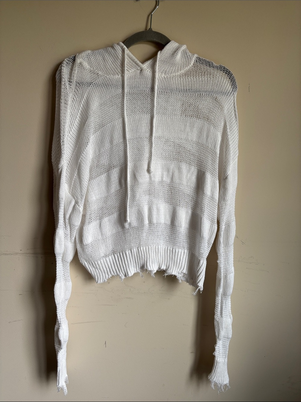 Elan White Sheer Knit Hooded Sweater